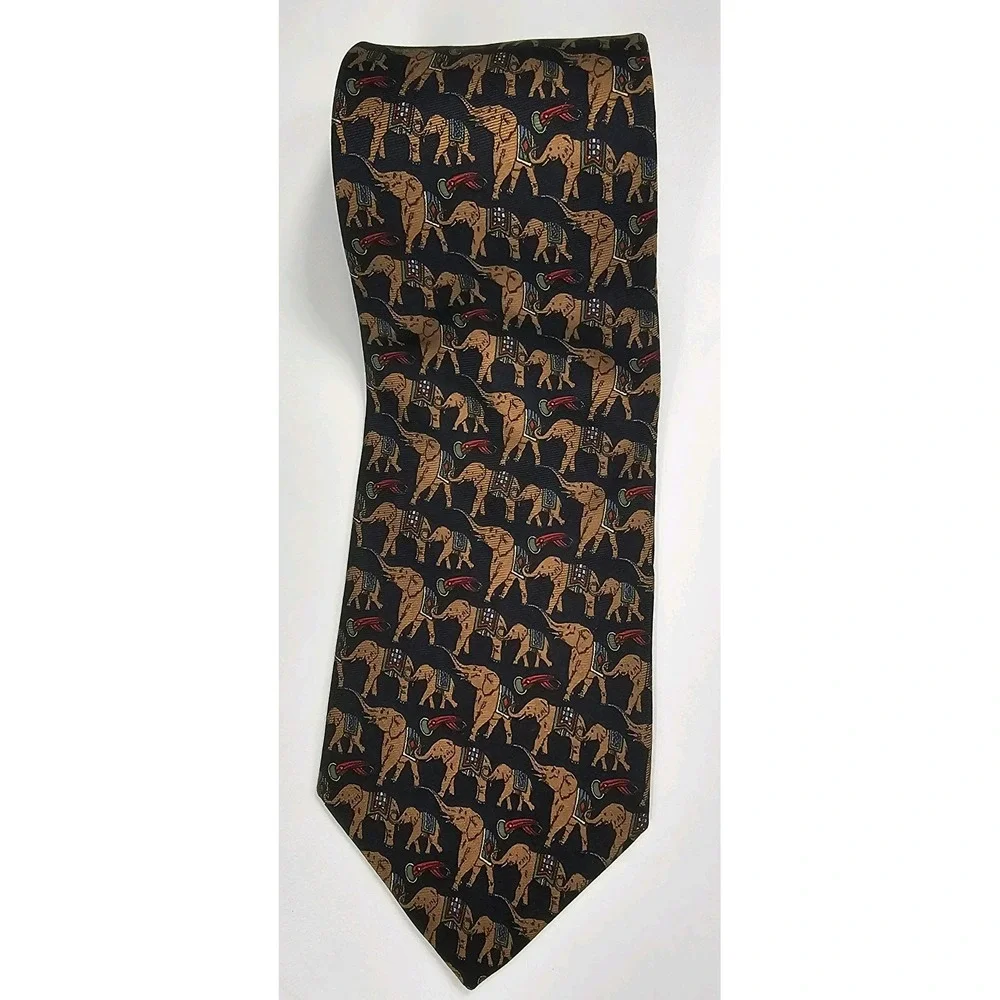 Brooks Brothers Mens Silk‎ Necktie USA Multicolor Elephants Animal 59 X 3 3/4
